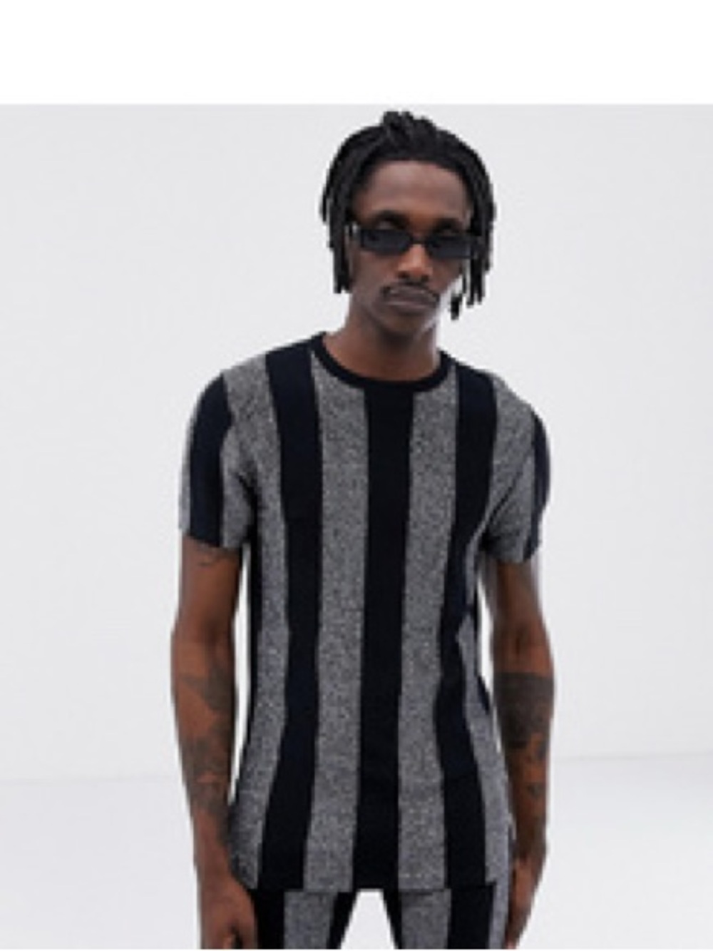Laquan Smith Short Sleeve Striped Knit Tee - Black & Gray - unisex